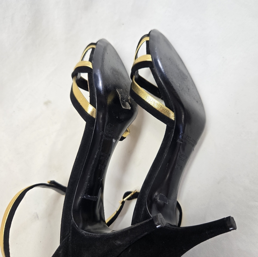 Ralph Lauren Collection Purple Label 10B Black Gold Leather Ankle Straps Heels - Picture 11 of 11